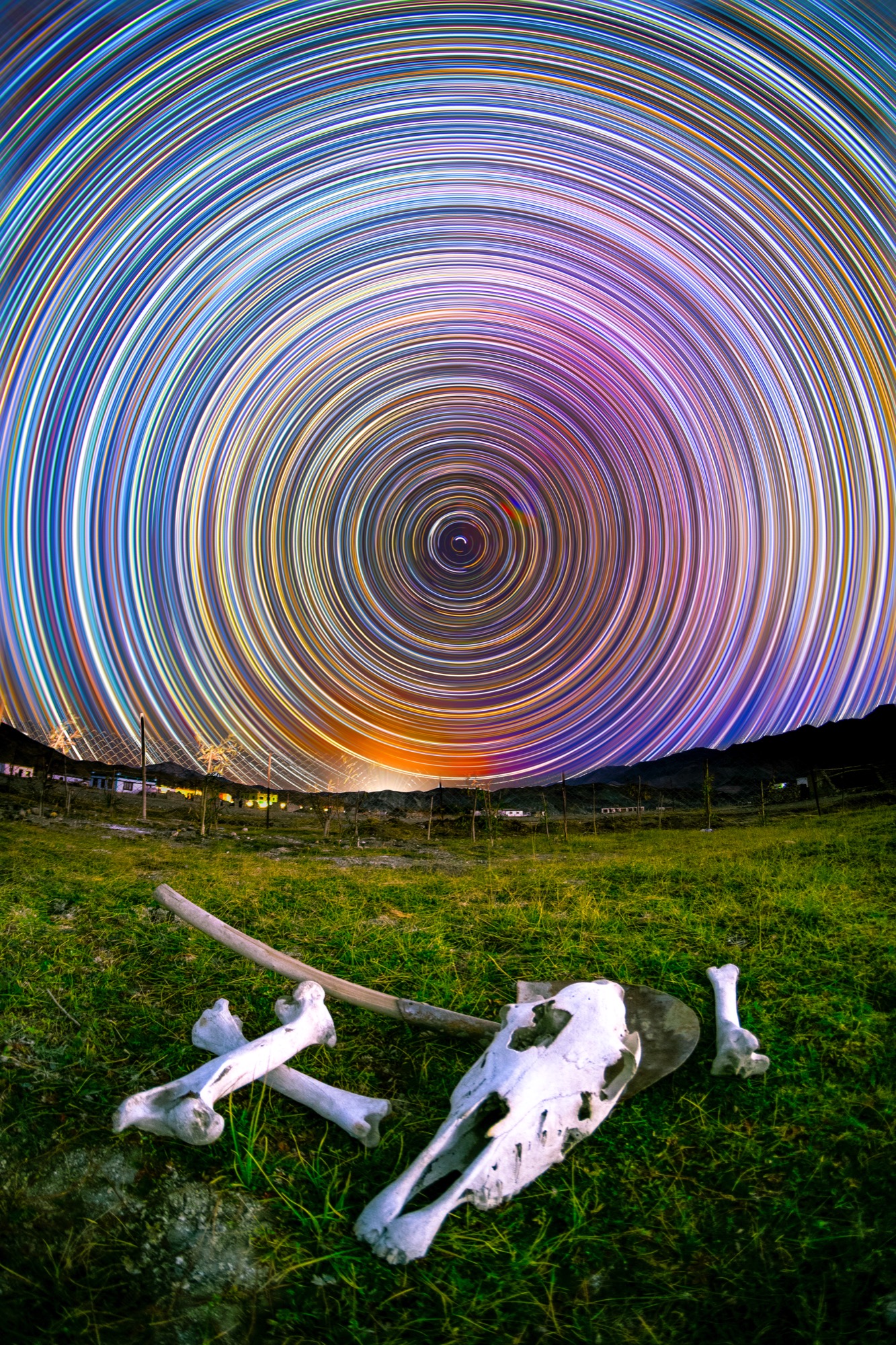 Circular star trails wheeling around the celestial pole over Ladakh