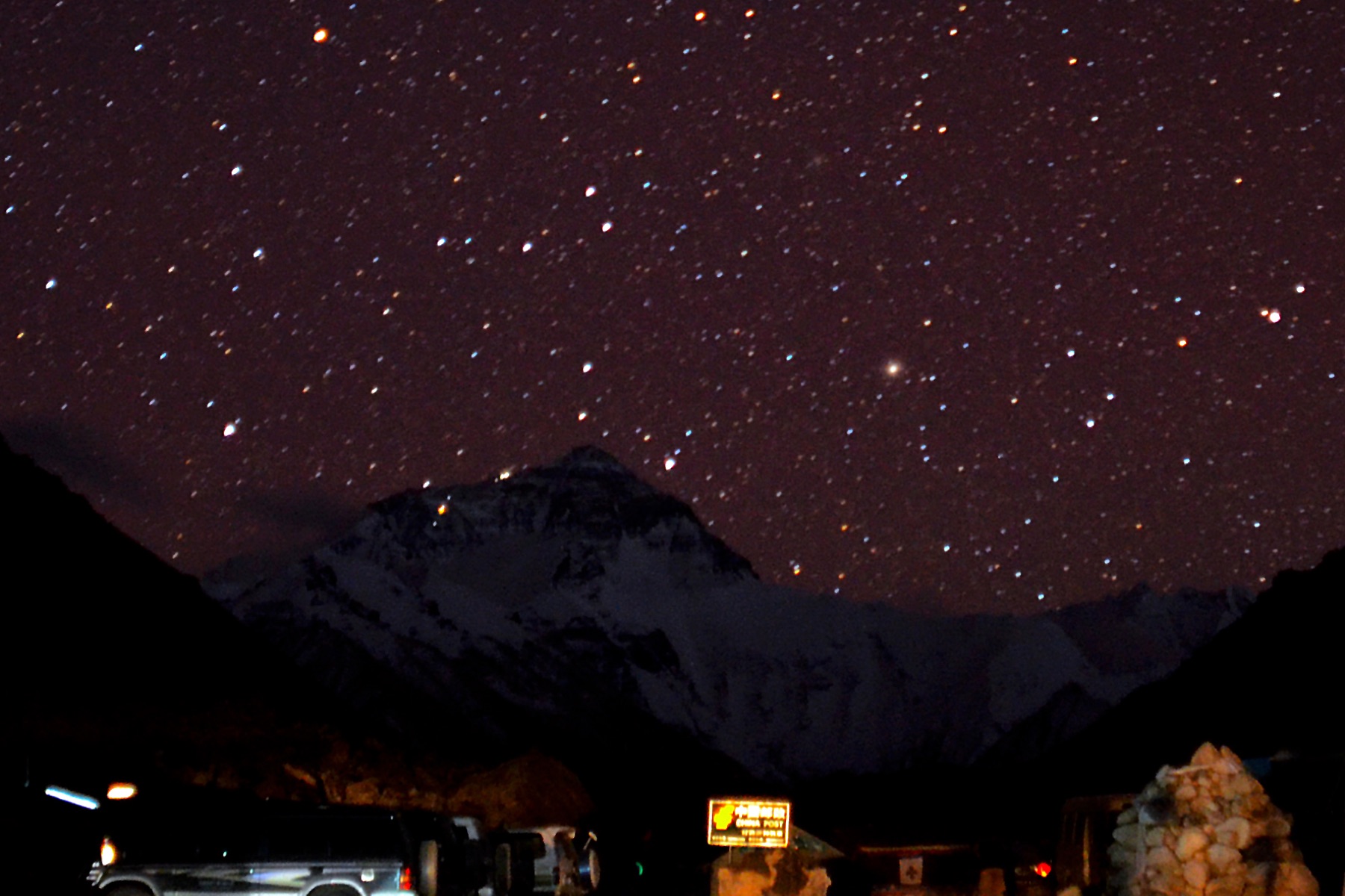 A starry night sky over the high Himalaya