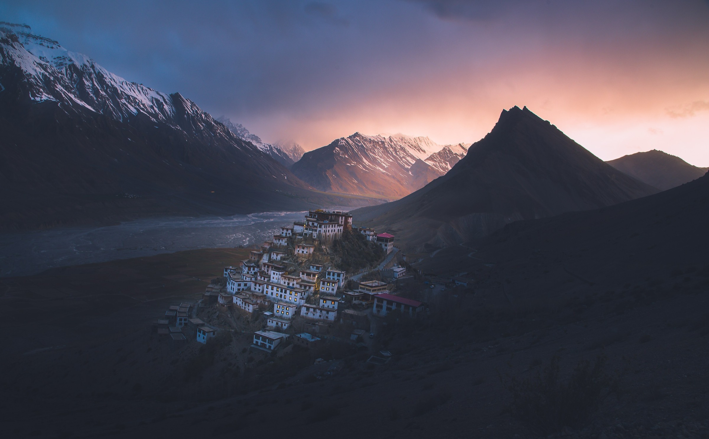 Ki (Key) Monastery, the cliffside gompa of the Spiti Valley, at golden hour