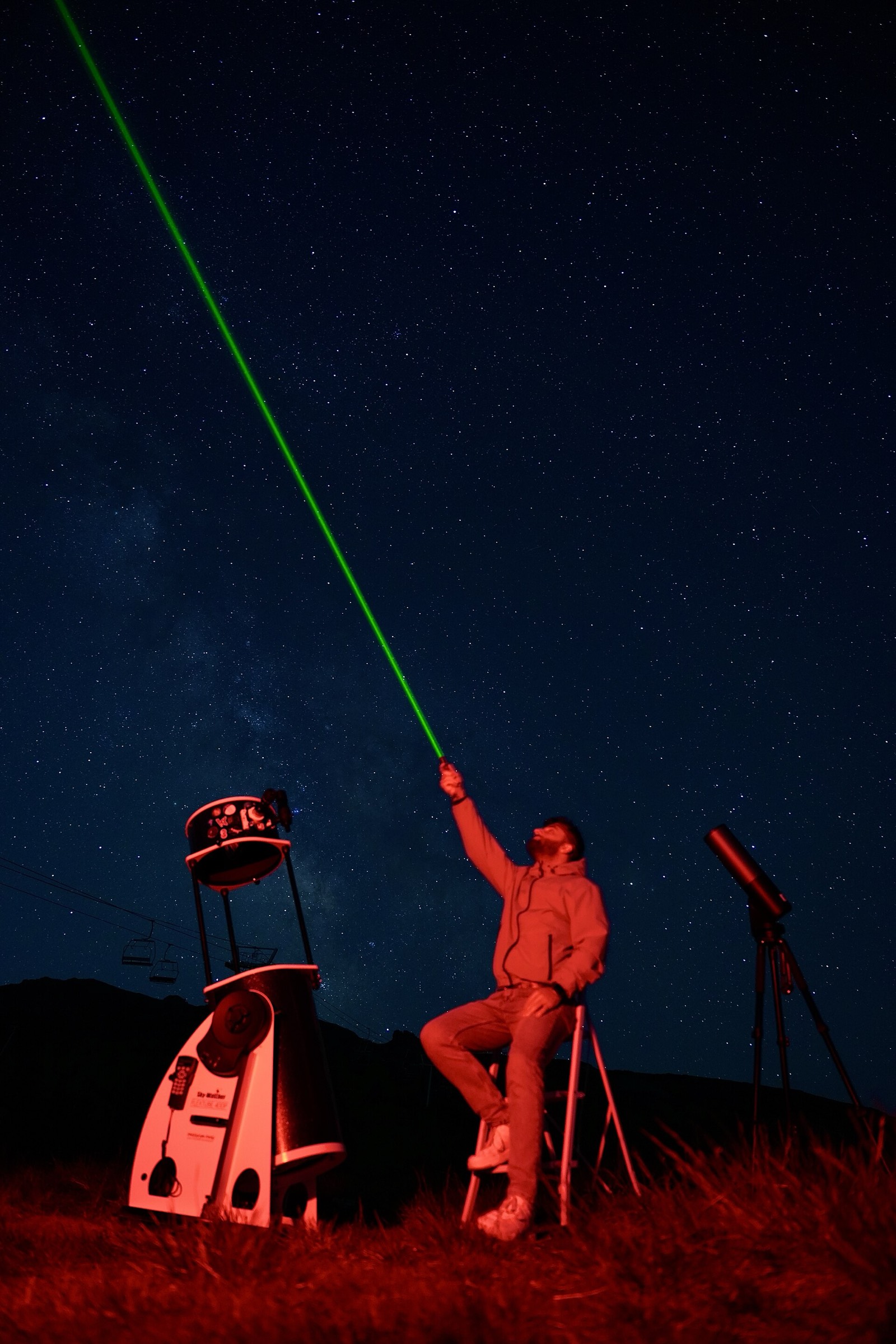 Participants stargazing through a telescope under a dark sky