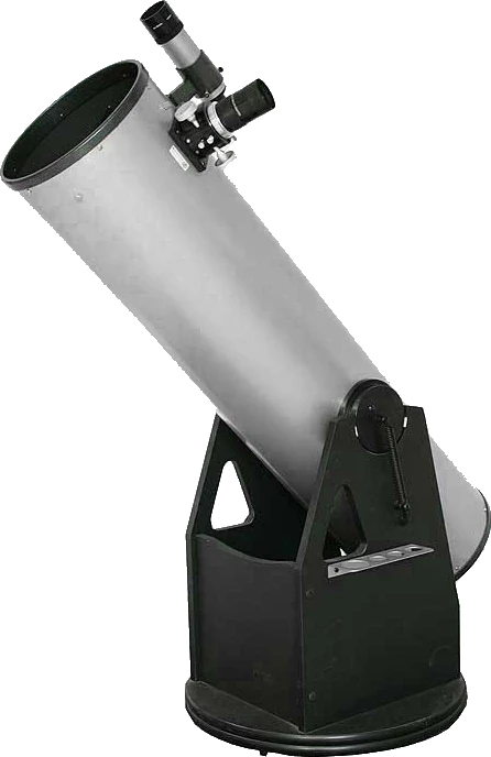 A Dobsonian reflecting telescope standing on the ground